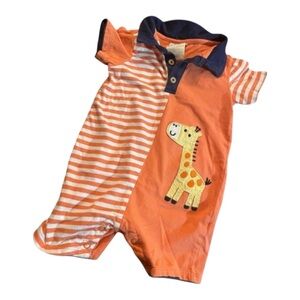 First Impressions Baby Boy 6-9m Romper Orange, Striped and Navy Giraffe Bodysuit
